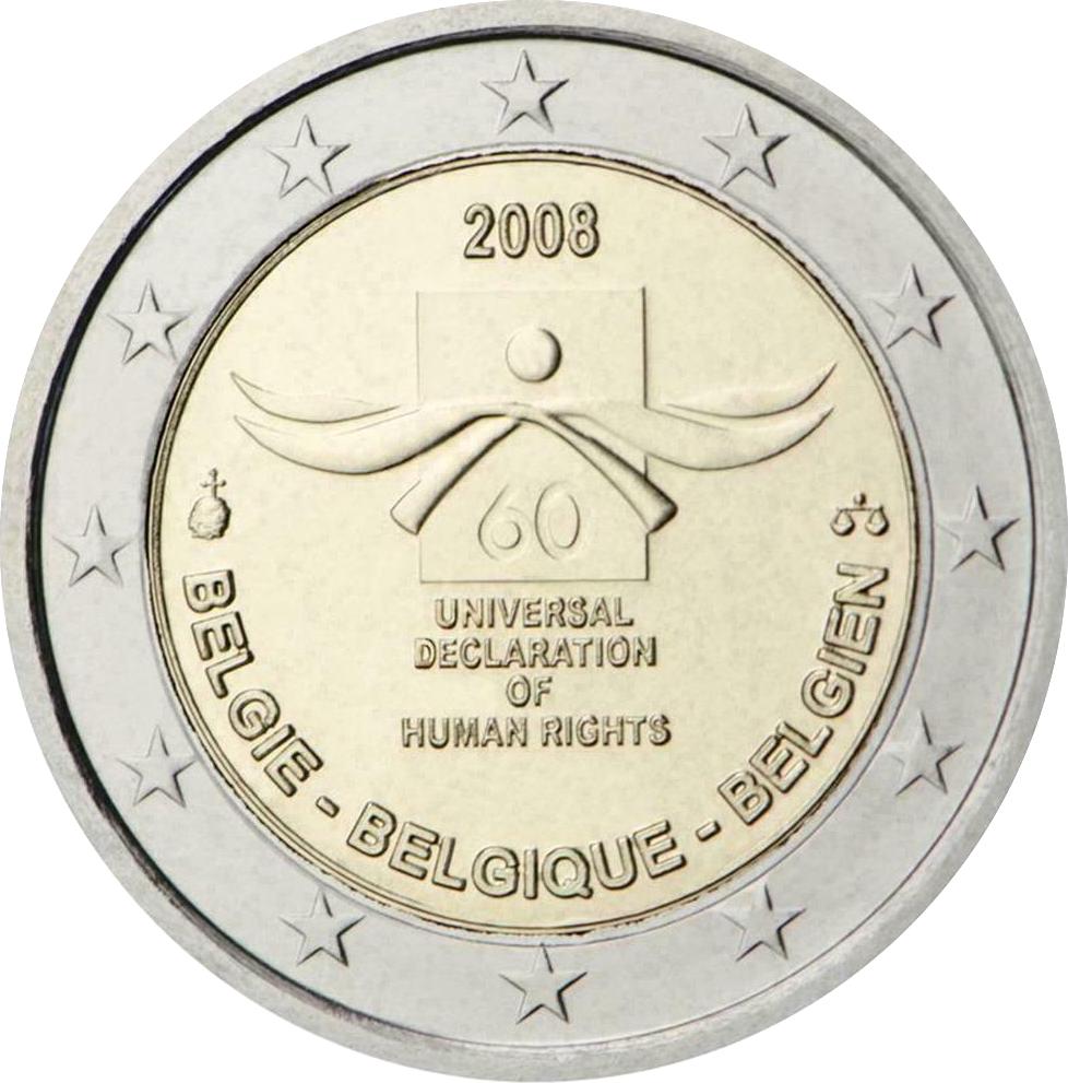 Belgio - 2 € 60° anniversario Diritti dell'Uomo 2008