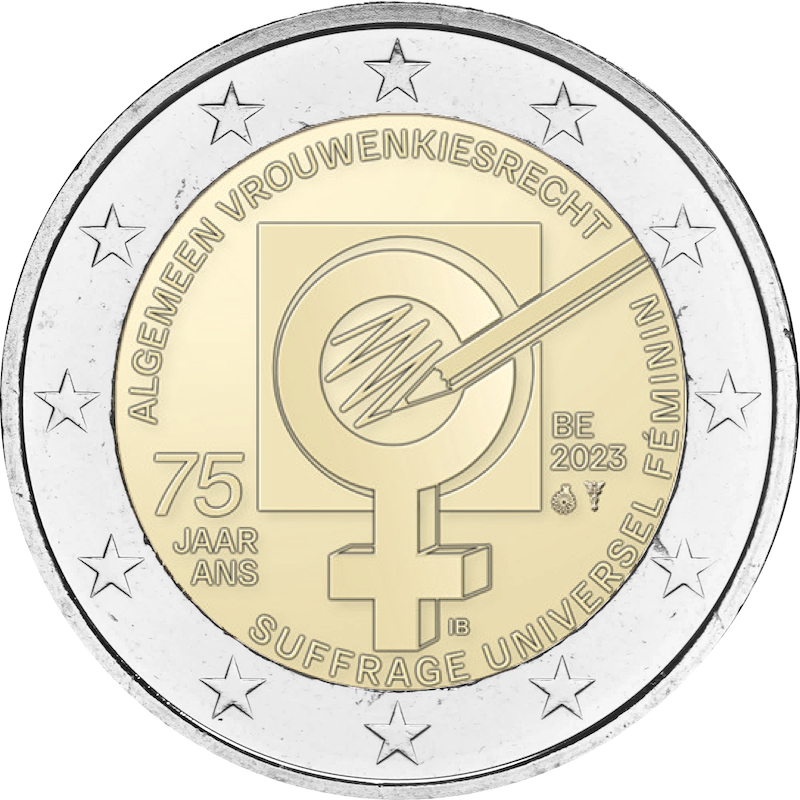 Belgio 2023 - 2 € 75° anniversario Suffragio femminile Belgio 2023 - 2 € 75° anniversario Suffragio femminile