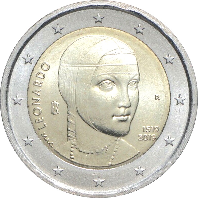 Italia - 2 € 500° anniversario di Leonardo da Vinci 2019