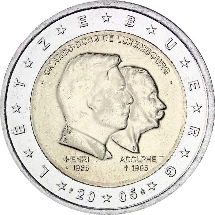 Lussemburgo - 2 € 100º anniversario Granduca Adolfo e 50º anniversario Granduca Henri 2005