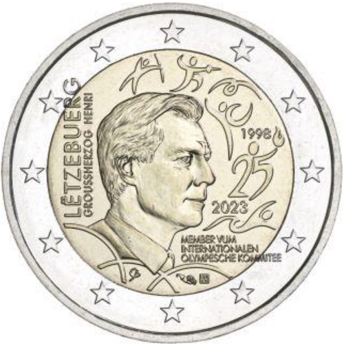 Lussemburgo 2023 - 2 € 25° Anniversario Granduca Henry membro CIO Lussemburgo 2023 - 2 € 25° Anniversario Granduca Henry membro CIO