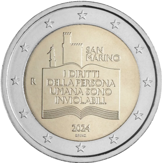 San Marino 2024: 2 € 50° anniversario della Dichiarazione dei diritti civili e dei principi fondamentali dell'ordinamento giuridico San Marino 2024: 2 € 50° anniversario della Dichiarazione dei diritti civili e dei principi fondamentali dell'ordinamento giuridico