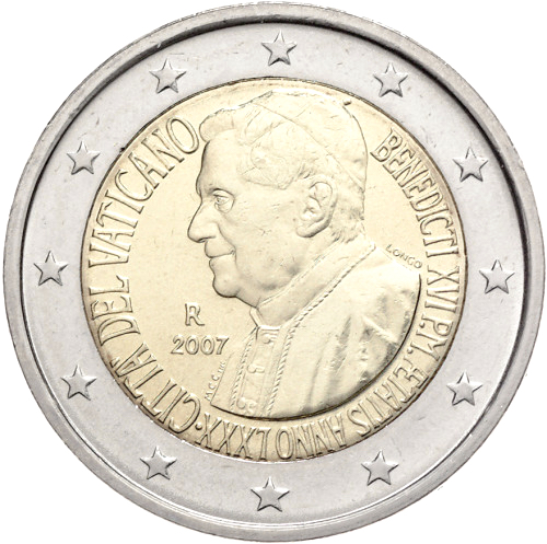 Vaticano - 2 € 80° compleanno Papa Benedetto XVI 2007