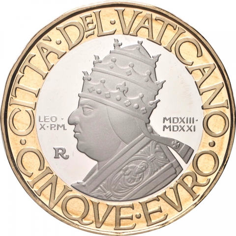 5 € 500° anniversario della morte di papa Leone X 2021 Vaticano